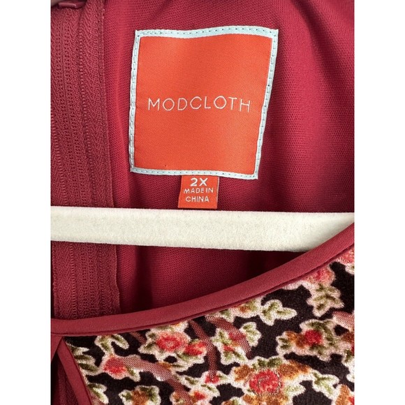 ModCloth Present the Event Burnout Velvet Fit Flare Dress 2X Brown Red Floral - Picture 8 of 13